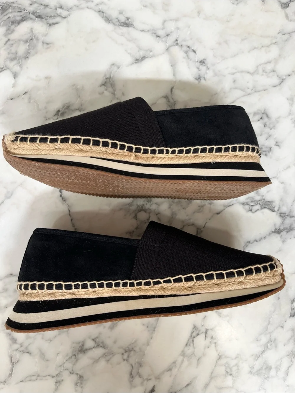 TORY BURCH Suede Leather Espadrille Daisy Black Slip On Trainers Sneakers 9